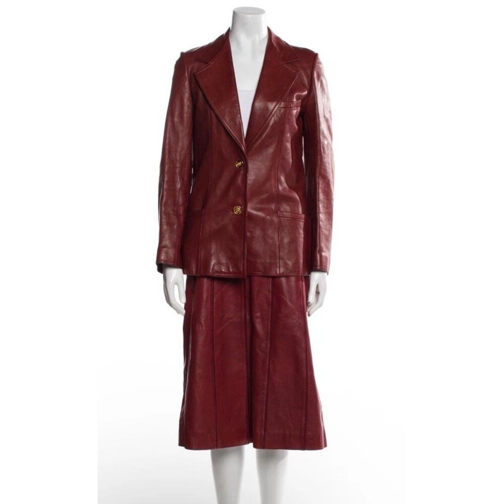 Vintage 1990’s Gucci Leather Blazer And Skirt - Picture 5 of 6